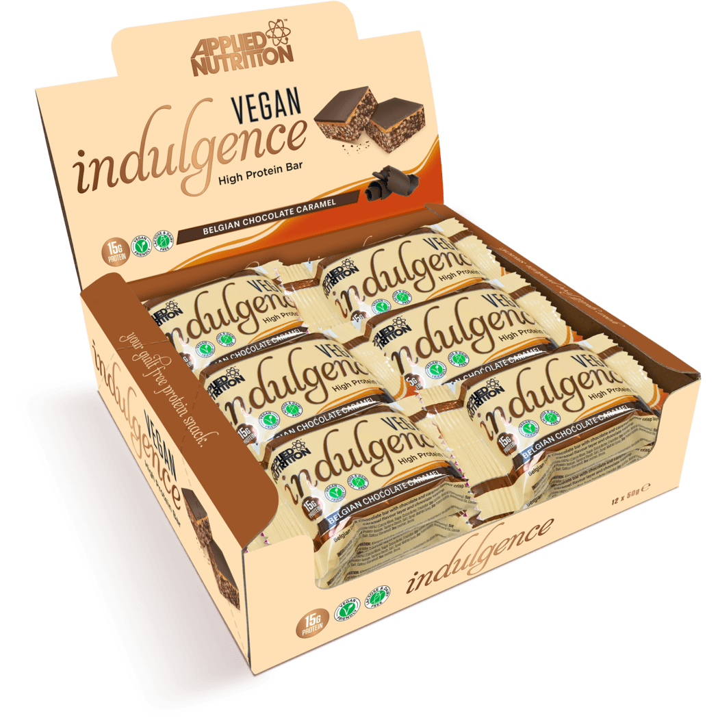 Applied Nutrition Vegan Indulgence Bar Box of 12 Bars Belgian Chocolate Caramel